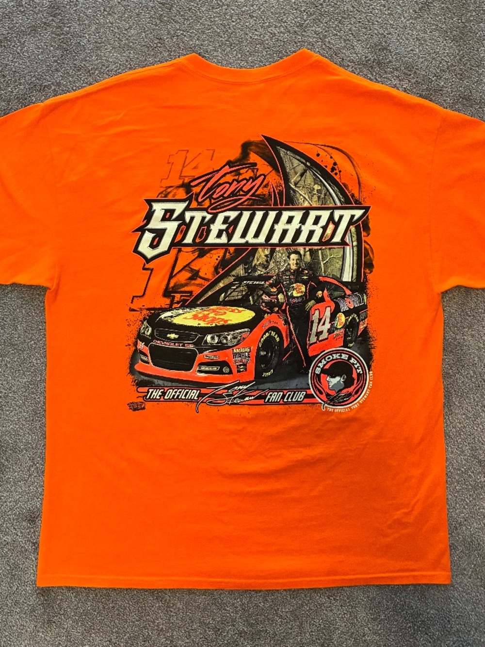 Tony Stewart NASCAR T-Shirt Mens XL Graphic Orange Smoke Pit Fan Club Bass Pro